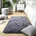 Solid Grey Fluffy Shag Rug, Washable Non Slip Soft Kids Area Carpet by KICHOWUA