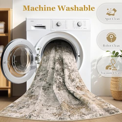 5x7 Area Rugs Abstract Washable Living Room Rug, Dark Brown - Image 4