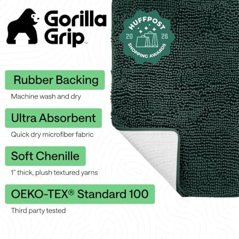 GORILLA GRIP Bath Rug Mat for Bathroom, Thick Chenille, 36x24 Hunter Green - Image 2