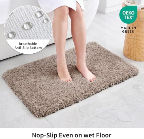 Disolla Taupe Grey Bathroom Rugs 20x32, Non-Slip Plush Thick Bath Mat - Image 3