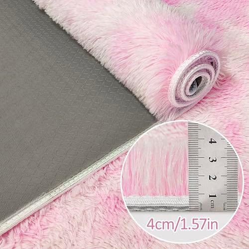 Small Area Rug for Bedroom 3x5ft Mini Tie-Dye Pink Fluffy Rug Mat Bedside Throw - Image 5