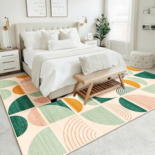 MUJOO Green Washable Rugs 9x12, Boho Area Rugs Non Slip Modern Abstract - Image 3