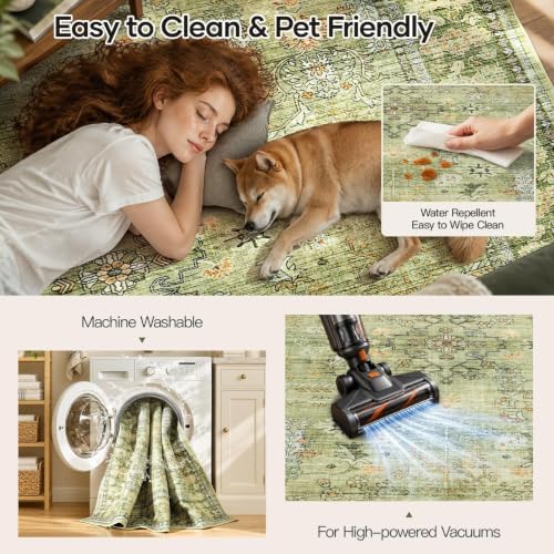 9x12 Area Rug for Living Room, Non-Slip Washable Large Carpet, Sage Green - Image 4