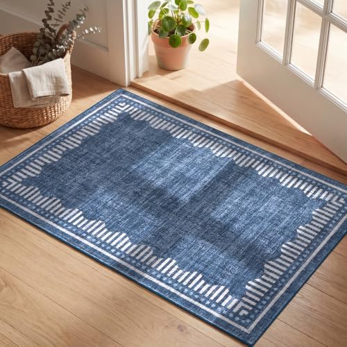 Garvee Small Area Rugs 2x3 Blue Washable Entryway Scalloped Throw Carpet - Image 2