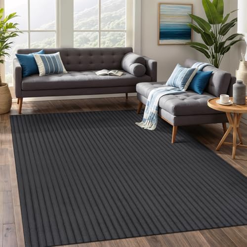 Fluffy Area Rug 8 x 10 Modern Durable Ultra Soft Plush Ribbed Indoor Rugs by BeverlyRug