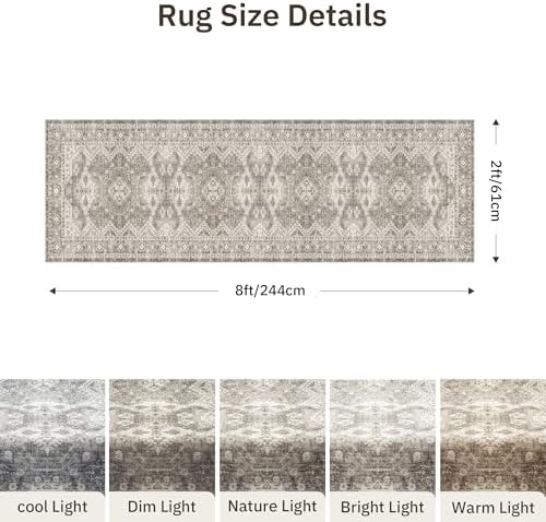 2x8 Runner Rug Vintage Hallway Runner Rug Non Slip Machine Washable Stain - Image 2