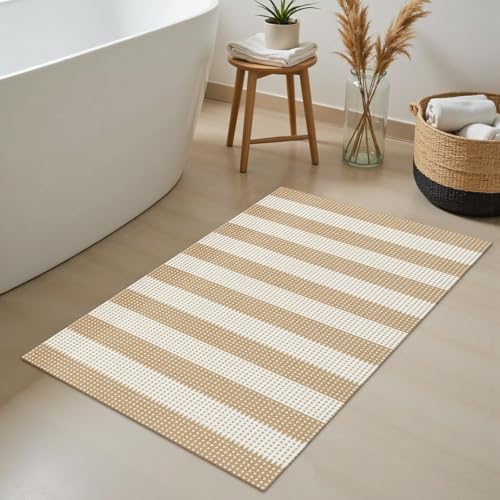 Rugalia Washable Woven Indoor Outdoor Doormat, 2x3 Natural Beige Cotton Striped - Image 6