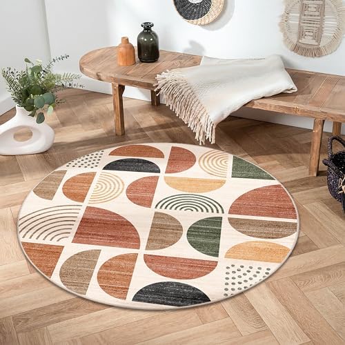 MUJOO Round Rug 4ft Small Circle Area Rug Washable Non Slip Modern Abstract - Image 3