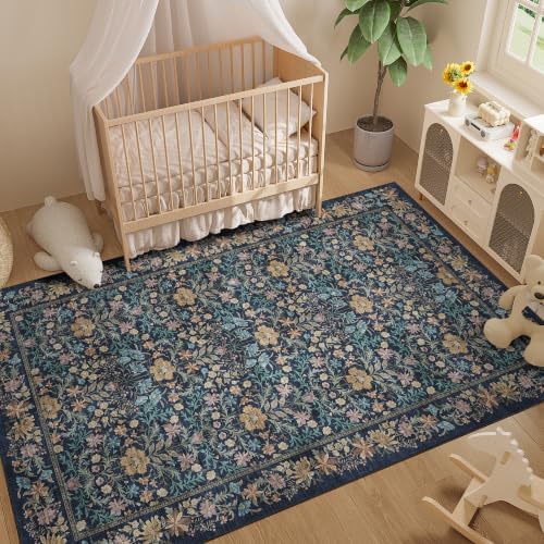 DUKINO 5x8 Area Rug, Vintage Floral Washable Rugs - Image 3
