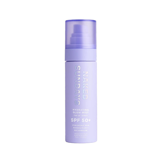 Naked Sundays SPF 50 Hydrating Glow Face Mist, Daily Facial Setting Spray & Sunscreen for Healthy Skin, Lightweight & Non-Greasy, with Hyaluronic Acid for All Skin Types, Makeup-Friendly(75ml)