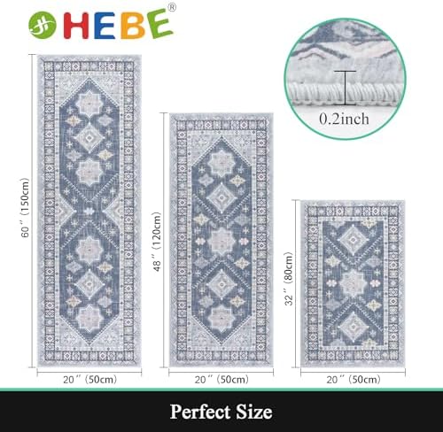 HEBE Boho Kitchen Rugs Set of 3, Non Slip Washable Kitchen Mats - Image 2