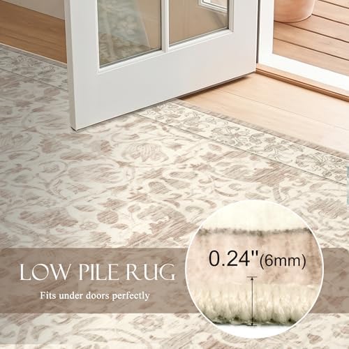 8x10 Area Rugs for Living Room, Washable Rug Beige Floral Print - Image 5
