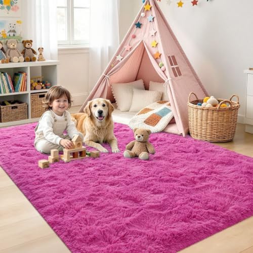 Noahas 5x7 Hot Pink Fluffy Soft Area Rug Non-Slip - Image 4