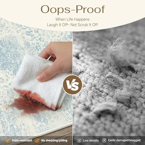 HUGEAR Blue 8x10 Area Rug Washable Vintage Rug Carpet - Image 6