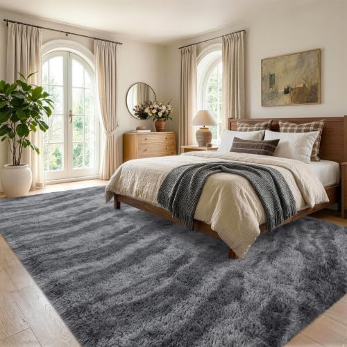 5x7 Grey Fluffy Soft Area Rug Non-Slip - Image 3