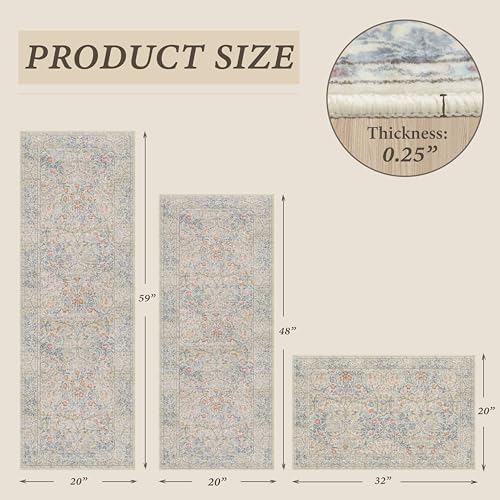 JTJ Vintage Botanical Kitchen Rugs Set of 3, Non Slip Washable Kitchen Mats - Image 2