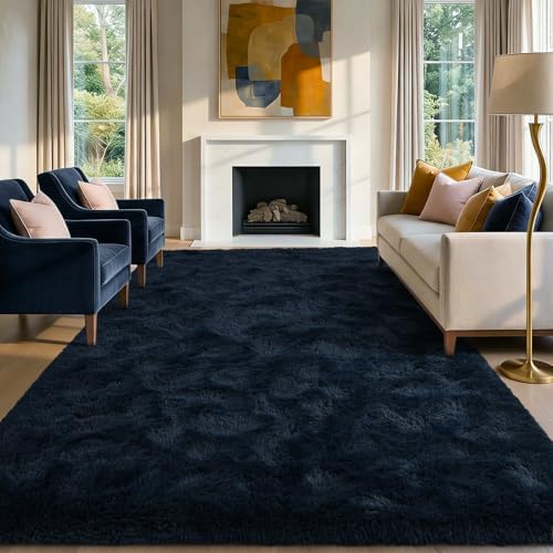 5x8 Fluffy Area Rug Blue Rugs for Living Room, Plush Soft Navy Blue Shag Carpet - Image 2
