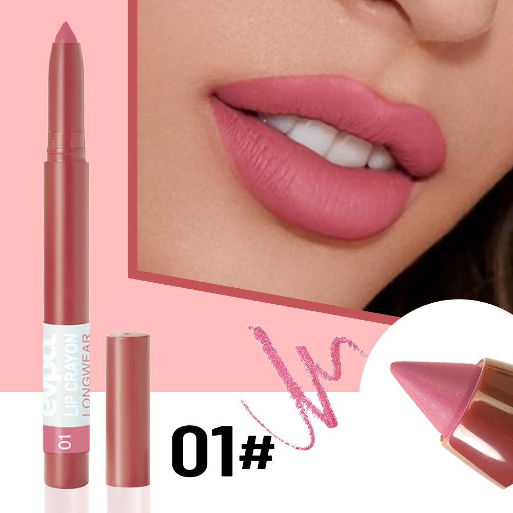 BINGBRUSH Lip Crayons Matte Longwear Lipstick Pack Set,Moisture Smooth Lipliner With Built-in Sharpener Ultimate Super Stay Ink Lip Crayon for Makeup,Waterproof Velvet Lipgloss Lip Stain(1#Pink Beige)
