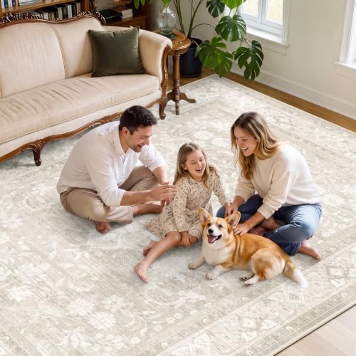 SameBed 8x10 Area Rug Living Room, Vintage Neutral Washable Carpet Beige - Image 4