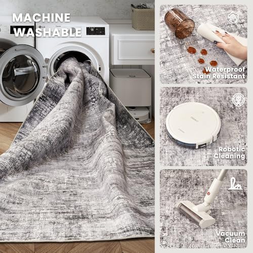 9x12 Black Gray Washable Area Rug - Image 5
