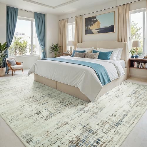 10x14 Washable Area Rug for Living Room Bedroom: Non-Slip Modern Gray White - Image 2