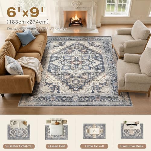 DTICON Vintage Washable 6x9 Area Rug Living Room Rugs - Image 4