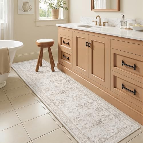 Madane Washable Runner Rug 2x5, Vintage Kitchen Hallway Rug Brown/Ivory - Image 4