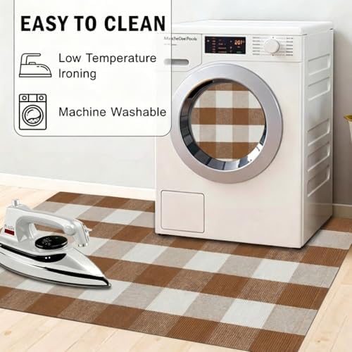 SEEKSEE Fall Decor Buffalo Plaid Outdoor Rug 3' x 5' Coffee and White Front - Image 5