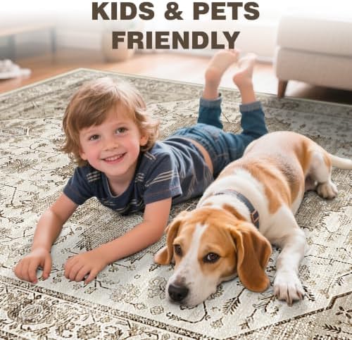 Washable 8x10 Area Rugs, Non Slip Living Room Rug Brown - Image 6