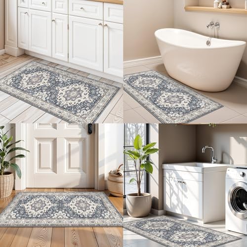 Washable 2x4 Entryway Runner Rug: Vintage Non-Slip Water Resistant Kitchen Rugs - Image 4