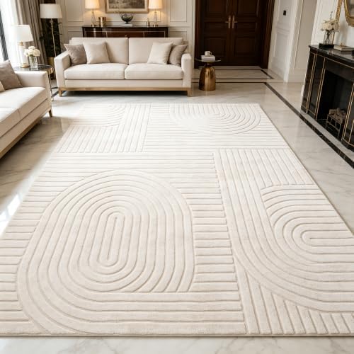 Beige Boho 8x10 Solid Color Area Rugs, Washable Living Room Rug by SWGRTCarpet