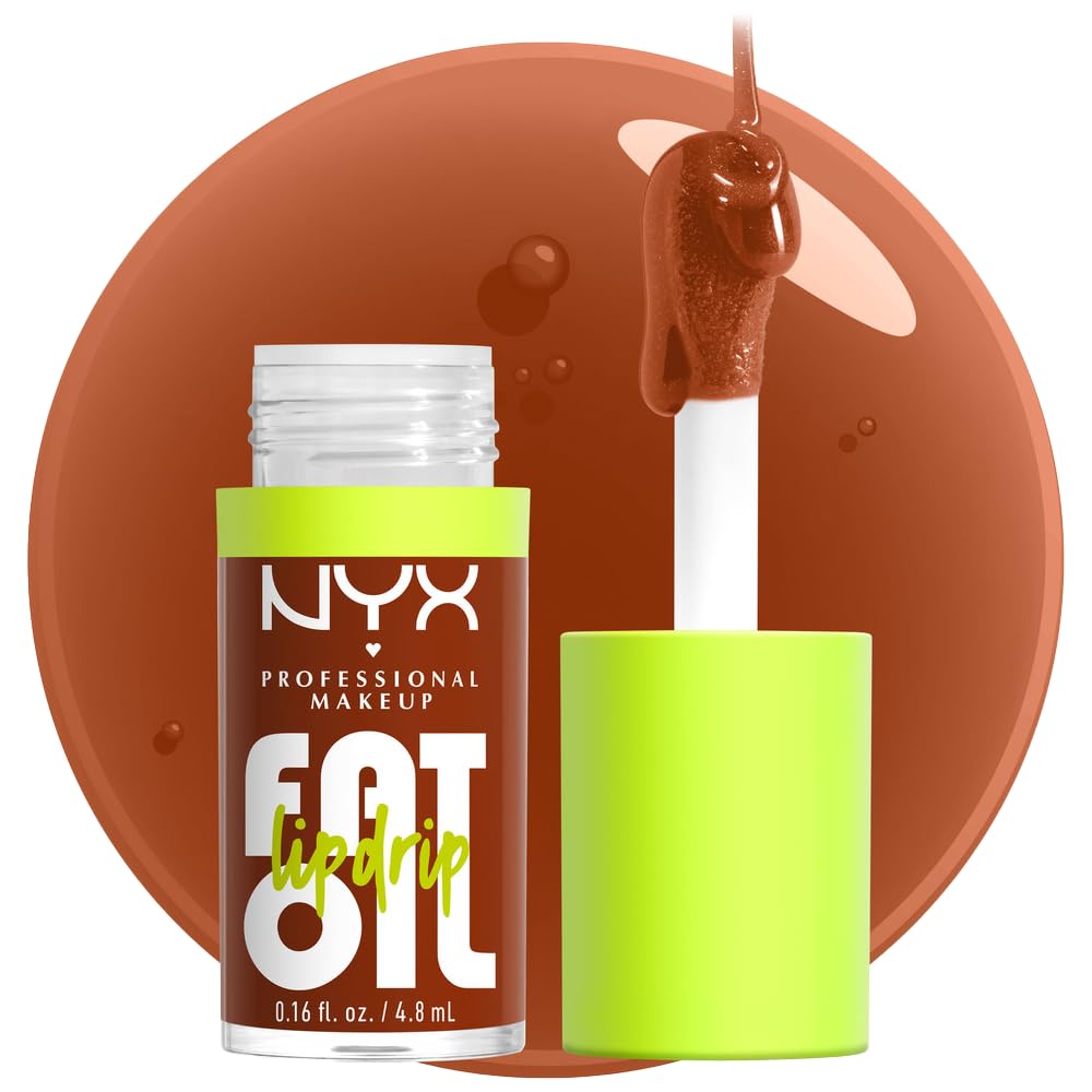 NYX PROFESSIONAL MAKEUP Fat Oil Lip Drip, Moisturizing Lip Oil Gloss, Vegan Tinted Formula, Up to 12 HR Hydration - Scrollin' (Deep Caramel)