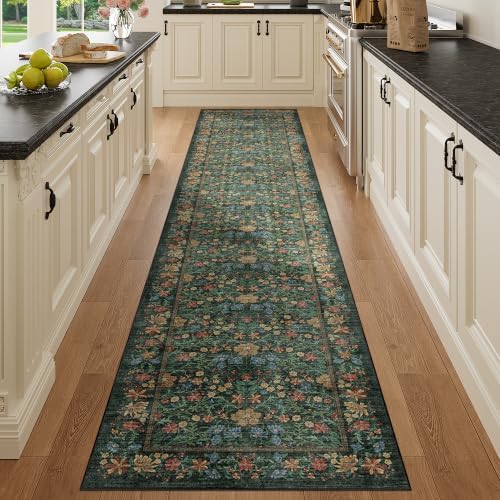DUKINO 2x10 Runner Rug, Washable Vintage Floral Kitchen Rug by DUKINO