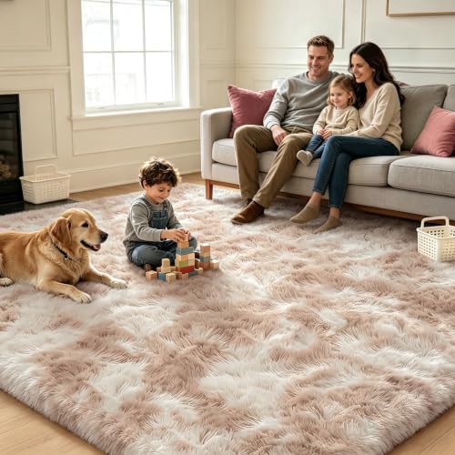 Mottled Beige 9x12 Area Rugs for Living Room, Fluffy Shag Rug Large Carpet - Image 5