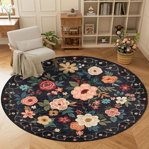 DUKINO 6ft Round Rug, Soft Washable Circle Rug by DUKINO