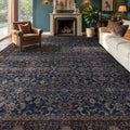 Washable Area Rug 10'x12' Living Room, Vintage Old Money, Dark Blue by Jainmy