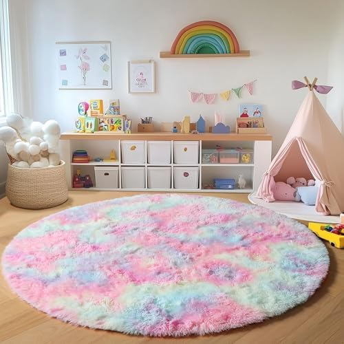 ONASAR Rainbow Round Area Rugs 5ft, Soft Bedroom Circle Rug Mats - Image 3