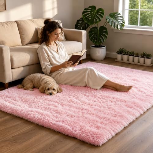 4x6 Pink Fluffy Area Rug for Bedroom and Living Room, Washable Soft Shag Carpet - Image 4