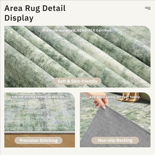 Soalmost Abstract Runner Rug 2x10 Hallway Kitchen Runners Green/Ivory - Image 6