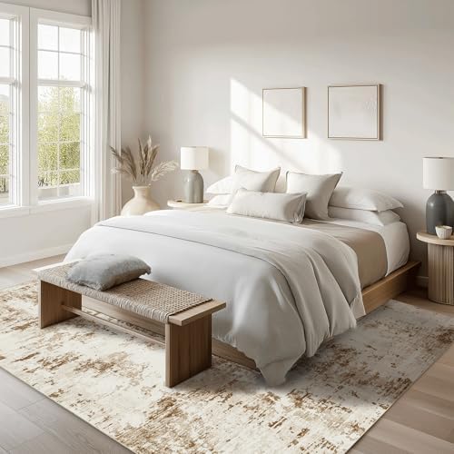 FMFUNCTEX 6x9 Washable Brown Beige Modern Abstract Area Rug - Image 2