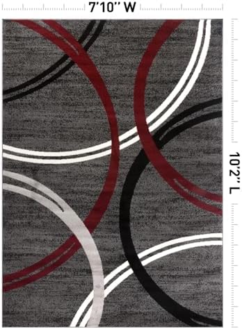 Rugshop Wavy Circles Modern Non-Shedding Area Rug Red 7'10" x 10'2" - Image 2