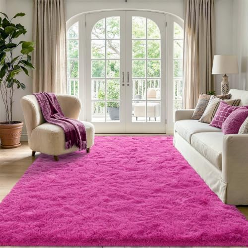 6x9 Large Hot Pink Fluffy Soft Area Rug Non-Slip - Image 2