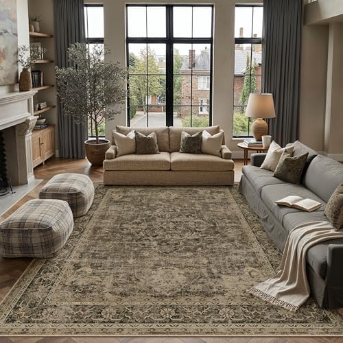 PureCozy Brown Area Rug 9x12 Vintage Oriental Distressed by PureCozy