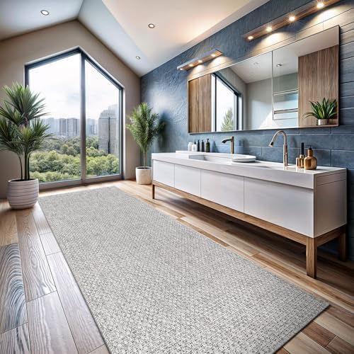 CAMILSON Indoor and Outdoor Runner Rug Gray Solid Boho Woven Design - Image 6