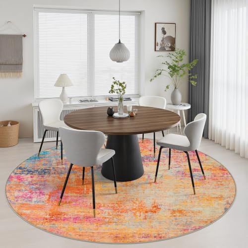 Round Area Rug Living Room: 4 ft Modern Washable Indoor Carpet - Image 5