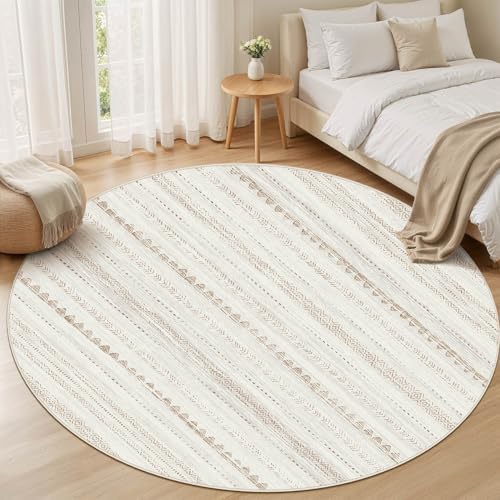 Nakagishi Round Rug Boho Area Rugs: 4x4 Washable Large Circle Neutral Soft - Image 5