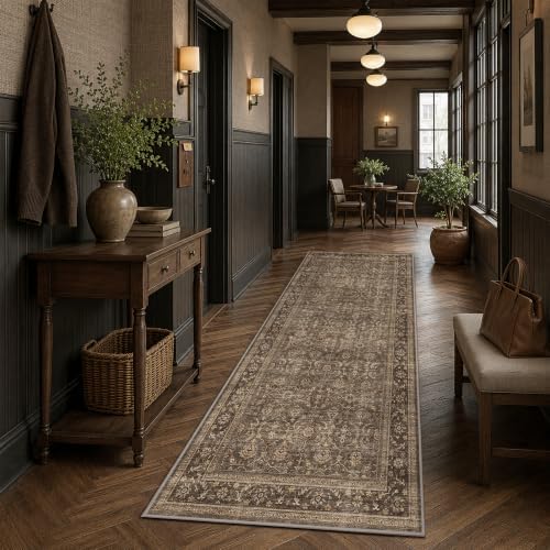 JOOJA 3x7 Dark Brown Vintage Boho Runner Rug Washable Non Slip Hallway Rug by JOOJA