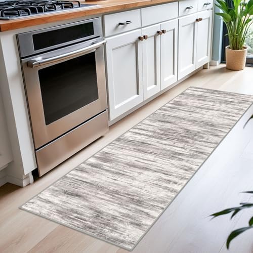 KOZYFLY Modern Kitchen Runner Rug 2x6 Washable Rug Runner Grey Beige - Image 3
