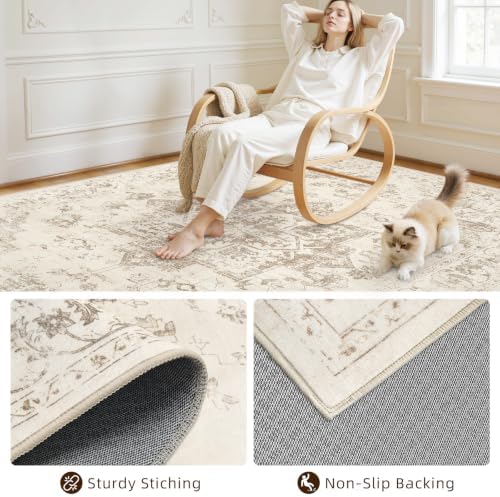 5x7 Area Rugs Living Room: Bedroom Washable Carpet Beige/Ivory - Image 4