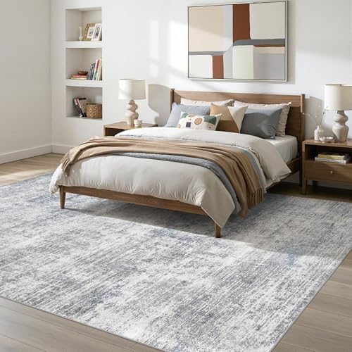 10x14 Area Rugs for Living Room Washable Abstract Rug Grey Blue - Image 2